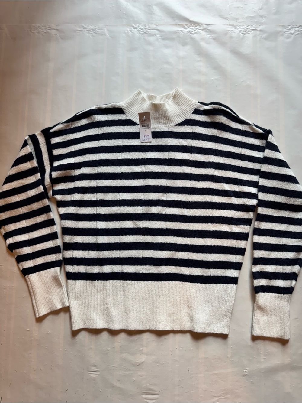 LOFT Black and White Striped Turtleneck Sweater